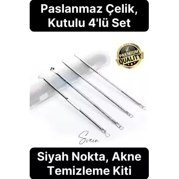 Siyah Nokta Akne Temizleyici Giderici Çıkarıcı Komedon 4lü Set Kutulu Yağ bezesi Sivilce İğnesi