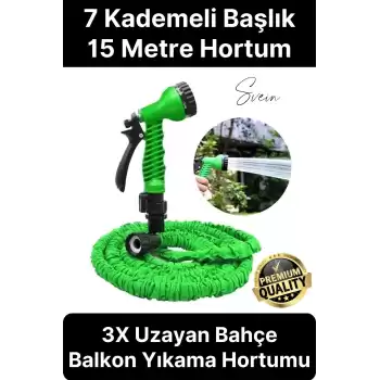 15 Metre Uzayan Bahçe Balkon Sulama Hortumu Esnek Sihirli Sızdırmaz Kademeli Sulama Tabancası Pratik