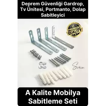 Deprem Güvenliği Dolap Duvara Sabitleme Aparatı Seti Mobilya Portmanto Gardırop Eşya L Demir Gönye