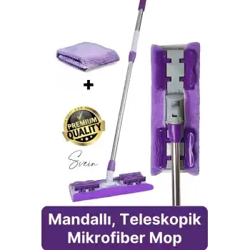Tak Kullan Çıkart Teleskopik Saplı Yedek Bezli Mandallı Dip Köşe Dar Alan Temizleme Mop Su Emici