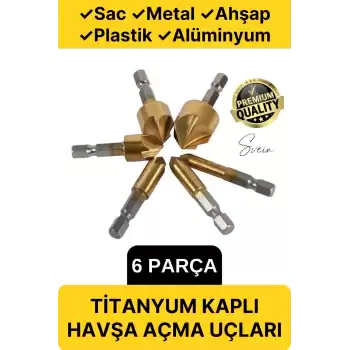6 Parça Premium Titanyum Kaplama HSS Bits Uçlu Kırılmaz A Kalite Paslanmaz Havşa Açma Matkap Uç Seti