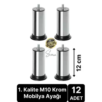 12 Adet Krom M10 Kalın Vida Baza Koltuk Kanepe Destek Ayağı Mobilya Tv Ünite Sehpa