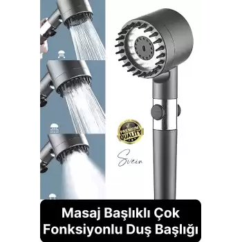 Premium Masajlı Filtreli Çok Fonksiyonlu Aç Kapa Terapi El Tepe Duş Başlığı Ayarlanabilir Handshower