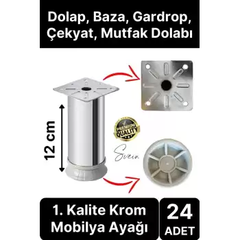 24 Adet 1. Sınıf A Kalite Krom Tablalı Ayarlanabilir Baza Koltuk Kanepe Ayağı Mobilya Tv Ünitesi