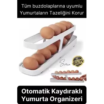 2 Katlı Pratik Yumurta Düzenleyici Buzdolabı Organizer Tutucu Otomatik Yuvarlanan Saklama Rafı Stand