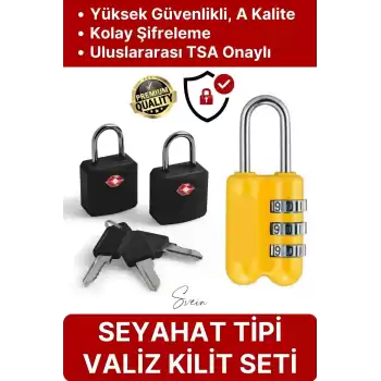 Premium Seyahat Tipi Şifreli TSA Onaylı Kırılmaz Çelik Bagaj Valiz Çanta Dolap Asma Kilit seti