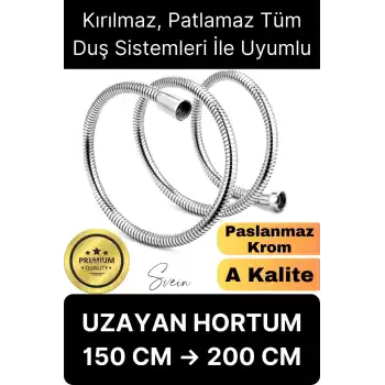 Premium Paslanmaz Krom Patlamaz Kopmaz Tüm Duş Sistemleriyle Uyumlu Uzayan Spiral Hortum Örgü 2 mt