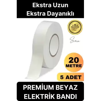 5 Ad. Premium Kalite 20 Mt Kablo Yalıtım PVC Elektrik Bandı Dayanıklı Sızdırmaz Koruma Bant Beyaz