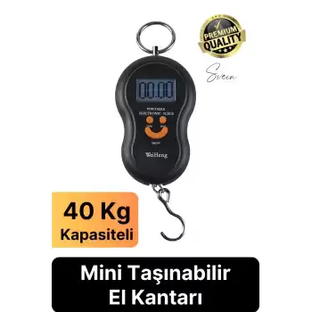 Premium Elektronik Çengelli Tartı El Kantarı Askı Mini Taşınabilir Terazi 40 kg Bagaj Ağırlık Ölçme