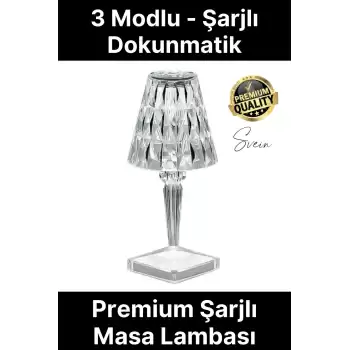 Premium Dimli 3 Işık Renkli Şarjlı Masa Lambası Led Abajur Dokunmatik Lambader Beyaz Günışığı