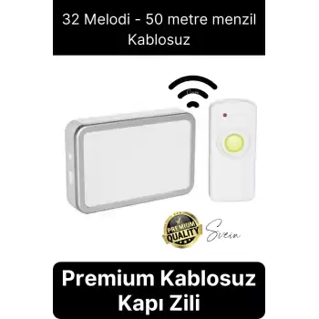 Premium Kablosuz Uzaktan Kumandalı Yüksek Sesli Uzun Mesafe Menzil Kapı Zili Ev Ofis Dükkan 50 metre