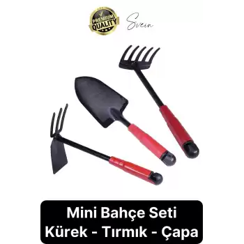 Premium 3lü Bahçe Seti Kürek Çapa Tırmık Meyve Sebze Bitki Ekim El Aleti Bağ Tarım Aracı Ekipmanı