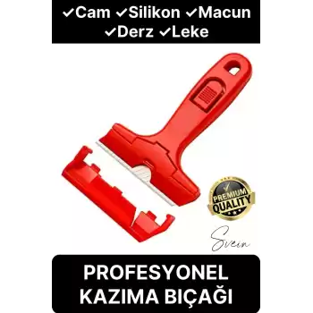 Premium Profesyonel Leke Macun Silikon Cam Derz Yapışkan Boya Sıva Kireç Etiket Sökücü Kazıma Bıçağı