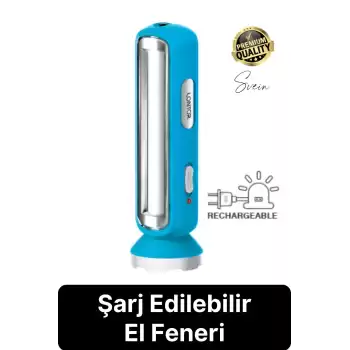 Premium Şarjlı 16 SMD Ledli 2 Kademeli Işıldak El Feneri Yüksek Aydınlatma Fonksiyonel Kamp Piknik