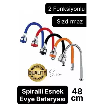 Premium Esnek Spiralli Akrobat Fonksiyonel Batarya Lavabo Musluk Borusu Evye Ayarlanabilir Kademeli