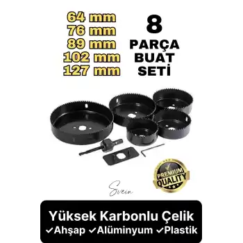 Premium Kalite 8 Parça Buat Delik Açma Testeresi Panç Seti Alçıpan Kartonpiyer Mobilya Ahşap Mdf