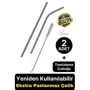 2 Adet Paslanmaz Çelik Pipet Yeniden Kullanılabilir Metal Temizleme Fırçası Meşrubat İçecek