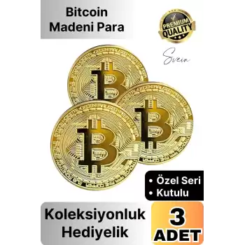 3 Adet Özel Seri Premium Bitcoin Madeni Para Kutulu Hediyelik Metal Hatıra Koleksiyon Kripto Coin