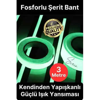 Karanlıkta Parlayan Yansıyan Fosforlu Şerit Bant 3 Metre Kendinden Yapışkanlı Reflektör Işık Veren