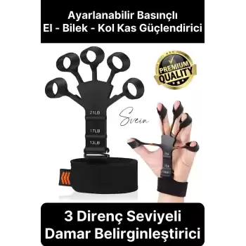 Premium 3 Direnç Seviyeli Parmak Güçlendirici Damar Belirginleştirici Kavrama El Yayı Egzersiz Aleti