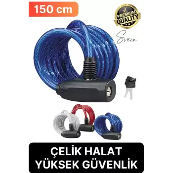 Premium Anahtarlı Çelik Halatlı Dayanıklı Bisiklet Motosiklet Scooter Kilidi 150 cm Güvenli Pratik