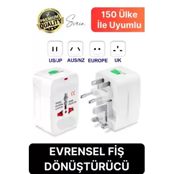 Premium Evrensel Fiş Dönüştürücü Adaptör İnternational Uluslararası Tüm Ülkelerle Uyumlu Seyahat