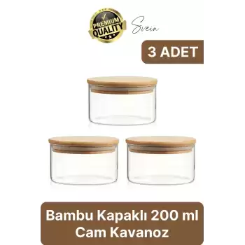 Premium Bambu Kapaklı Hava Geçirmez Sızdırmaz Küçük Cam Kavanoz Şeffaf 200 ml Yulaf Kahve Baharat