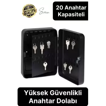 Premium Sağlam Yüksek Güvenlik Büyük Kilitli Anahtar Obje Kutusu Kapaklı Dolabı Metal Vale Siyah