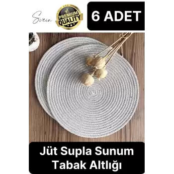 6 Adet Deluxe Krem Jüt Supla Sunum Amerikan Servis Sunum Tabak Tava Altlığı Kumaş Runner Örme Yanmaz
