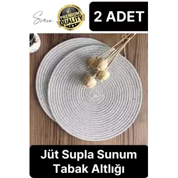 2 Adet Deluxe Krem Jüt Supla Sunum Amerikan Servis Sunum Tabak Tava Altlığı Kumaş Runner Örme Yanmaz