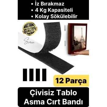Premium Çivisiz Resim Çerçeve İz Bırakmaz Sökülebilen Tablo Asma Bandı 12li Set Cırt Bant Yapışkan