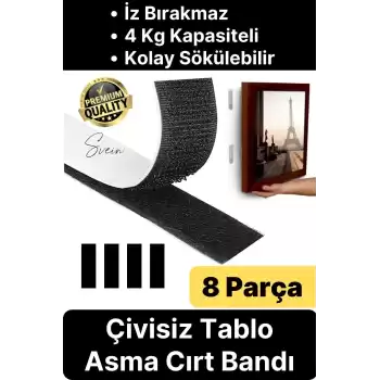 Premium Çivisiz Resim Çerçeve İz Bırakmaz Sökülebilen Tablo Asma Bandı 8li Set Cırt Bant Yapışkan