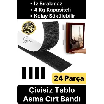 Premium Çivisiz Resim Çerçeve İz Bırakmaz Sökülebilen Tablo Asma Bandı 24lü Set Cırt Bant Yapışkan