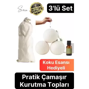 3lü Premium Hediye Kokulu Yün Keçe Çamaşır Kurutma Topu Seti Esans Yağı Koku Doğal Yumuşatıcı