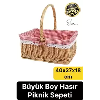 Premium Kamp Piknik Sepeti Yıkanabilir Astar Rattan Yiyecek Rustik Hasır Dokuma Dekoratif Outdoor