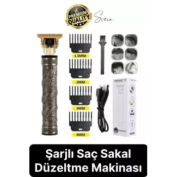 Profesyonel Vintage Taşınabilir Elektrikli Şarjlı Saç Kesme Makinesi Erkek Sakal Tıraş Düzeltici