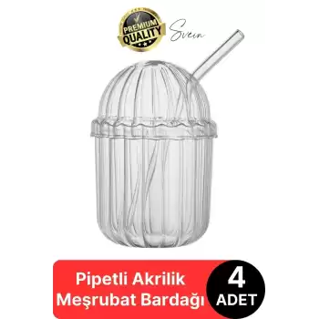 4lü Kapaklı Cam Pipetli Kristal Sert Mika Bardak Limonata Çay Kahvaltı Kupa Kahve Fincan Pinterest