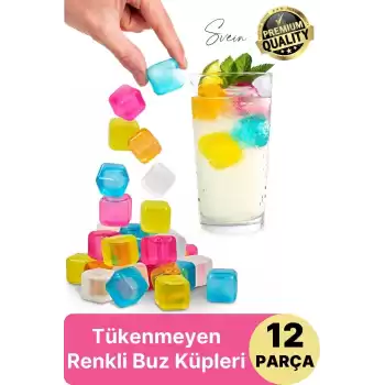 12li Renkli Buz Küpü Kalıbı Aşınmaya Dayanıklı Tükenmez Viski Küpleri Plastik Yıkanabilir Silikon