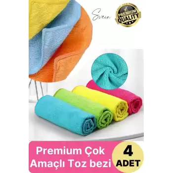 4lü Çok Amaçlı Kaliteli Mikrofiber Süper Emici Silme Kurulama Toz Bezi Cam Mutfak Temizlik Renkli