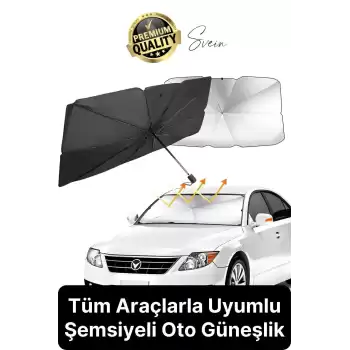 Premium Büyük Boy Titanyum Tüm Araçlarla Uyumlu Geçirmez Dayanıklı Araç İçi Ön Cam Şemsiye Güneşlik
