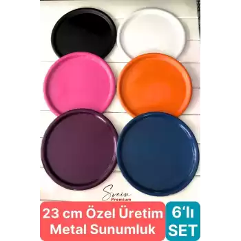 Özel Üretim 6 Parça Renkli Metal Yuvarlak Paslanmaz Baton Tepsi Sunum Seti Çay Kahve Pasta Yemek