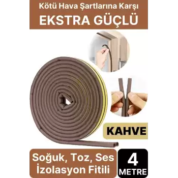 4 Metre Kahve Pvc Doğrama Kapı Pencere Soğuk Geçirmez Sızdırmaz İzolasyon Fitil Yapışkanlı 2x2=4 mt