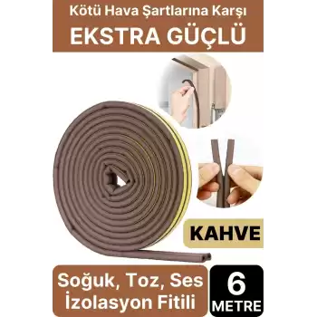 6 Metre Kahve Pvc Doğrama Kapı Pencere Soğuk Geçirmez Sızdırmaz İzolasyon Fitil Yapışkanlı 3x2=6 mt