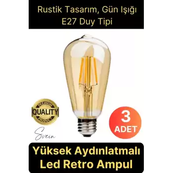 3 Adet Vintage Spiral Filament Rustik Retro Akkor LED Ampul Yüksek Işıklandırma Lamba Gün Işığı E27