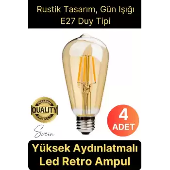 4 Adet Vintage Spiral Filament Rustik Retro Akkor LED Ampul Yüksek Işıklandırma Lamba Gün Işığı E27