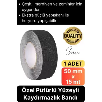 Premium 50mm x 15mt Siyah Kaydırmaz Bant Yapışkanlı Merdiven Basamak Zemin Güçlü Tutunabilen Halı