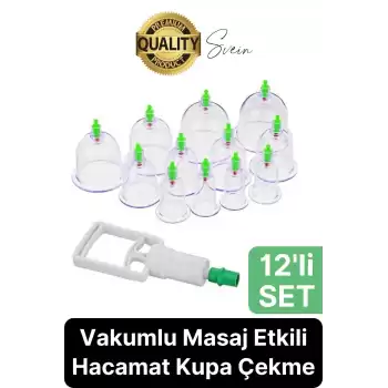 Özel Üretim Fizyoterapi Seri 12 Parça Vakumlu Masaj Etkili Hacamat Kupa Çekme Seti Masaj Sırt