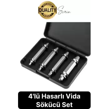 4lü Paslanmaz Çelik Hasarlı Bozuk Kırık Dübel Vida Sökücü Set Kutulu Çivi Çıkarıcı Matkap Uç