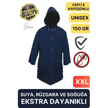 Premium Laci Xxl 150 gr Kapüşonlu Cepli Yağmurluk Su Rüzgar Soğuk Geçirmez Unisex Çıtçıtlı Pardösü