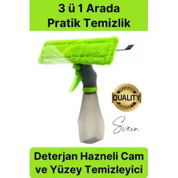 Pratik Hazneli Spreyli Pencere Cam Yüzey Temizleyici Şişesi ve Mikrofiber Bezi Silecekli Fırça